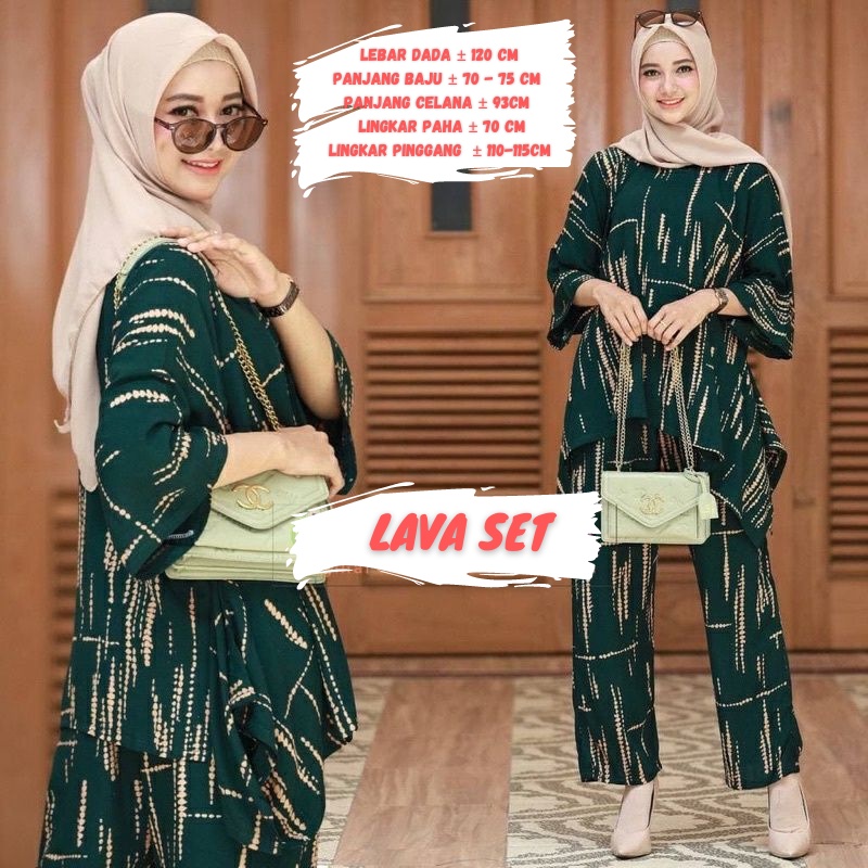 BAJU WANITA SETELAN TIE DIE DYE WAKA JUMBO SINTIA SET BUSUI ONE SET RAYON MOTIF KEKINIAN-LAVA HIJAU