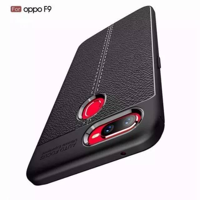 auto focus leather kulit texture Oppo F9 soft case cover