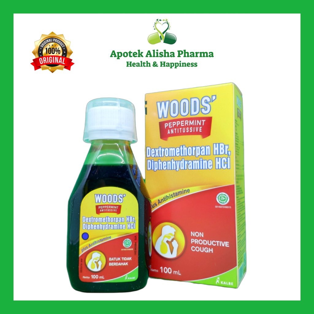 Obat Batuk Woods Peppermint Merah Sirup 60/100ml - Woods Antitussive Sirup Obat Batuk Kering Tidak Berdahak / Alergi Gatal Tenggorokan
