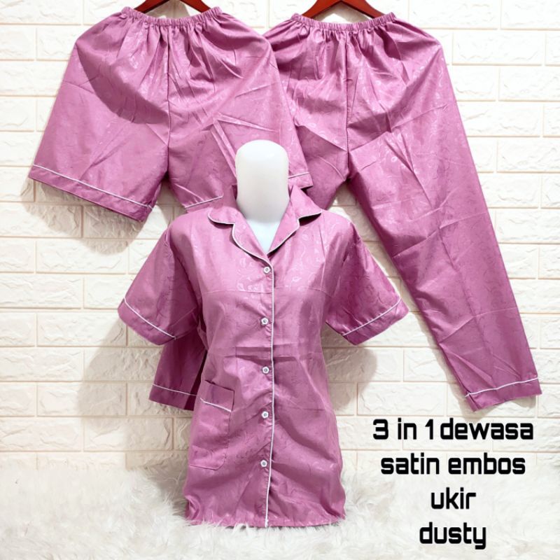 piyama/baju tidur dewasa 3in1satin hembos