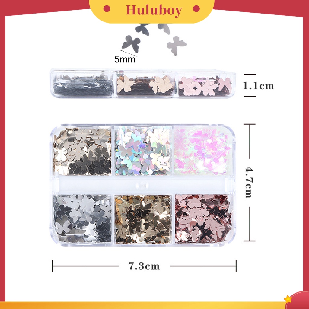 Huluboy Huluboy♡ 1 Kotak Serpihan Foil Desain Kupu-Kupu Irregular Reflektif Terang Saturation Tinggi Untuk Manicure