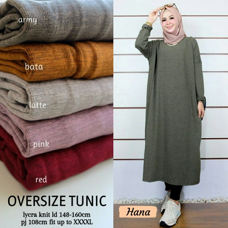 Tunik Wanita// Oversize Tunik By Hana// Tunik Bahan Lycra Knit