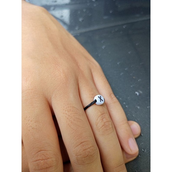 cincin tali inisial mote putih (ready A-Z)