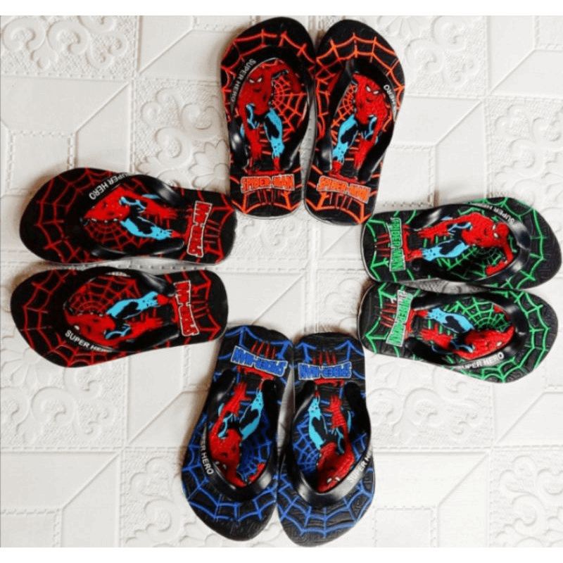Sandal Spon Anak Karakter Spiderman press hitam