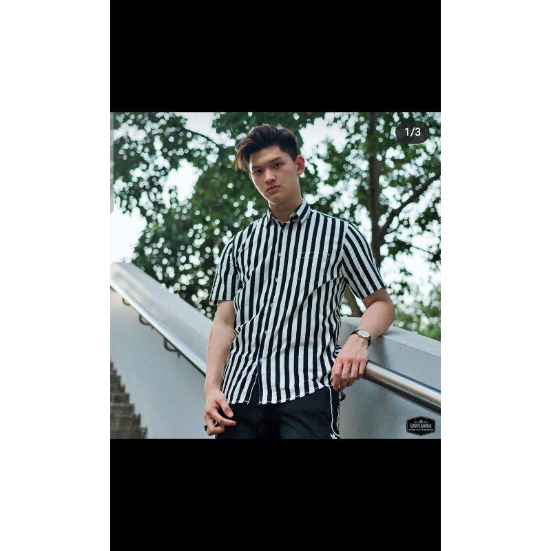 KEMEJA PENDEK PRIA H&M GARIS - KEMEJA CASUAL PRIA H&M IMPORT ORIGINAL