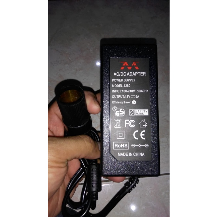 Power Supply Adaptor AC-DC Car Charger Switch 12V 5A EU Plug Adaptor Cigaret Lighter 12V-5A