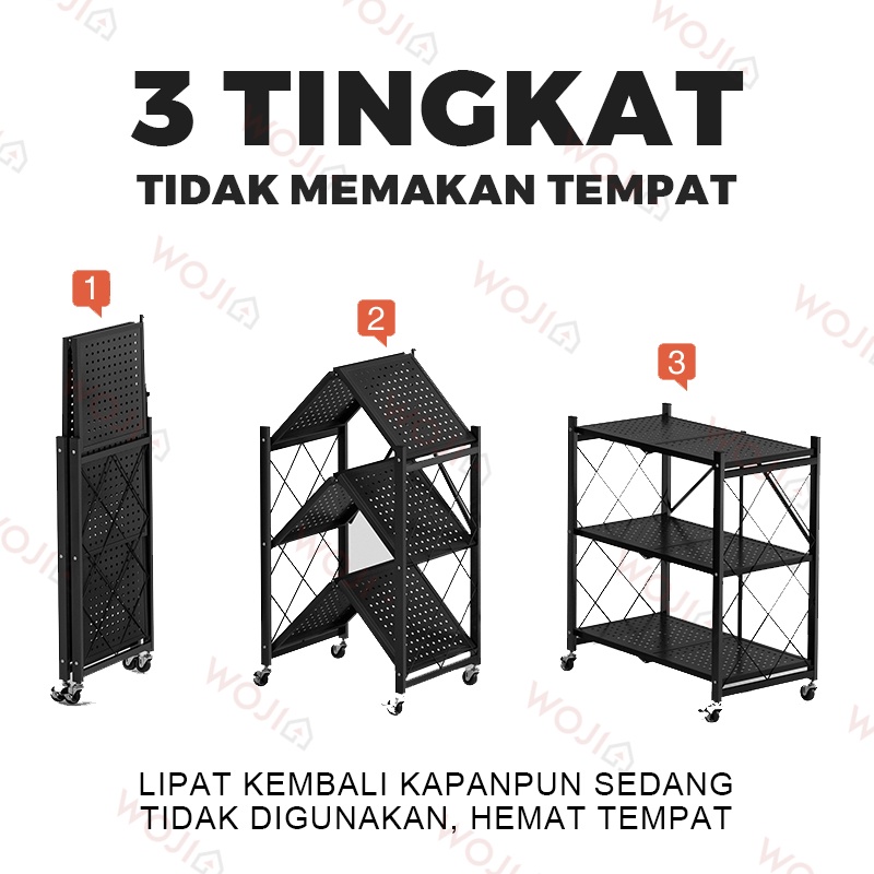 Rak Lipat Portable Tingkat Penyimpanan Dapur Serbaguna Tanpa Instalasi