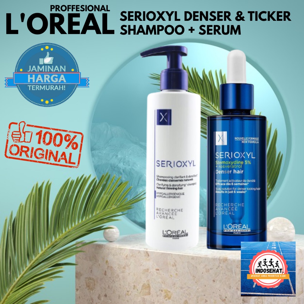 LOREAL Serioxyl Shampoo & Denser Hair Serum Set - Penumbuh Perawatan Rambut Kering Rontok Tipis