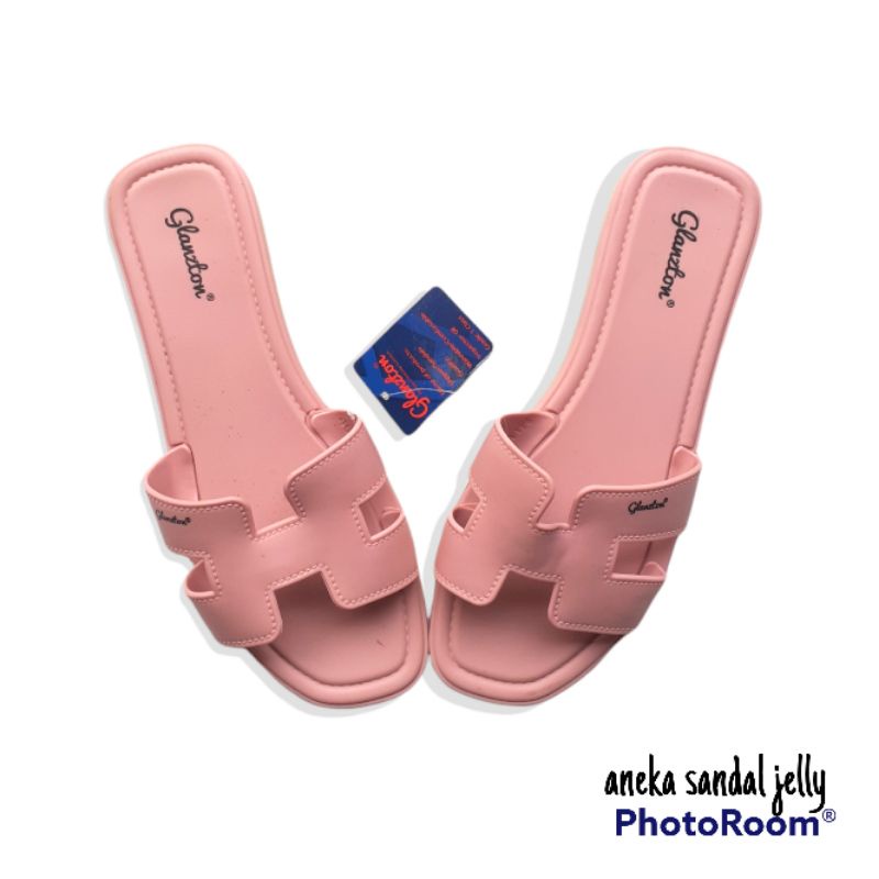 Sandal Herm flat teplek wanita jelly Karet !!! Glanzton L1838-Pink