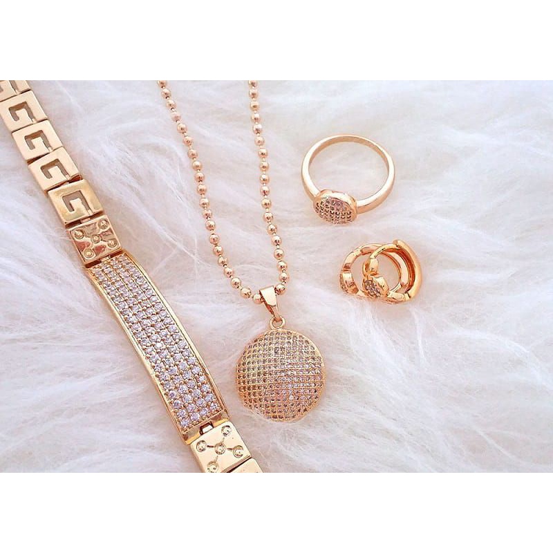 set perhiasan emas titanium asli anti karatan dan anti luntur