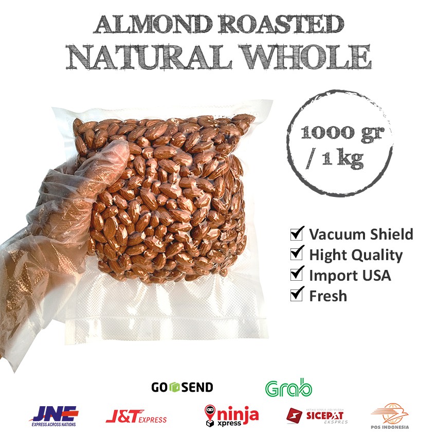 Almond Roasted 1 Kg Kemasan Vacum - Kacang Almond Almon Panggang Kupas Natural Premium Quality