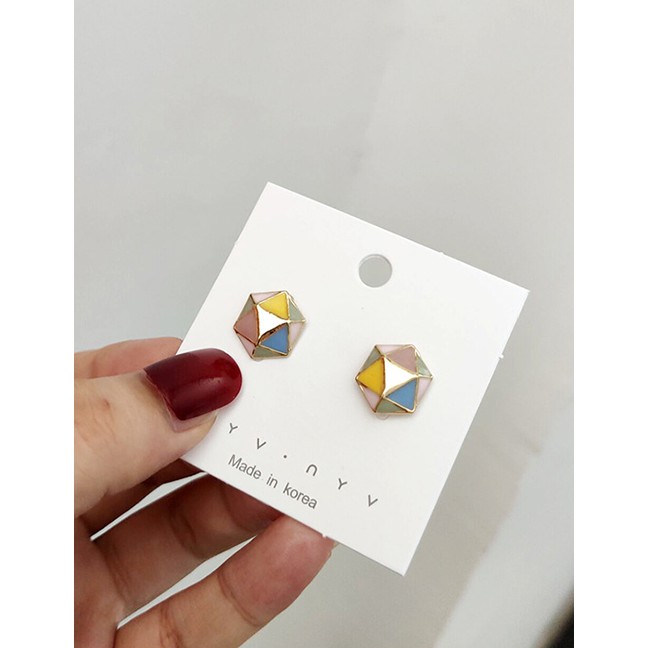 LRC Anting Tusuk Fashion Hexagon S925 Silver Needle Love Earrings F95408