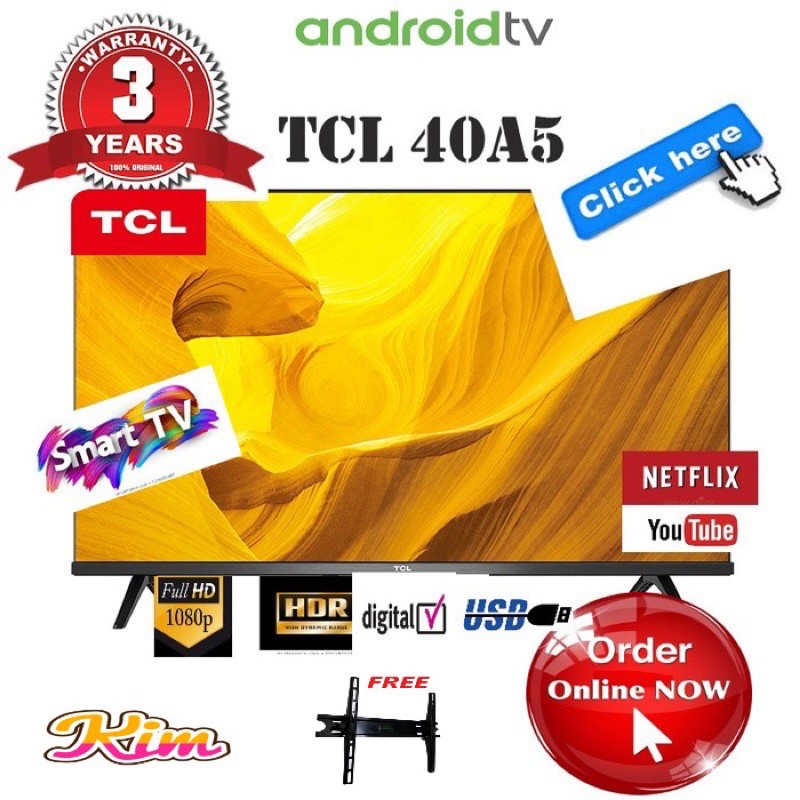 TCL LED TV 40 inch 40A5 SMART TV ANDROID 9.0 FHD DIGITAL Free BREKET