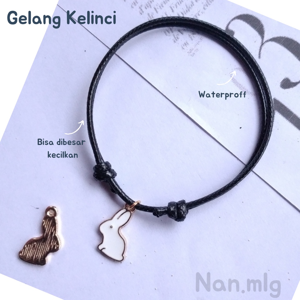 Gelang Kelinci Tali Hitam Charm Kelinci