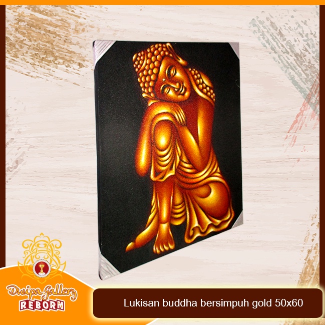 Lukisan Buddha bersimpuh gold 50 X 60