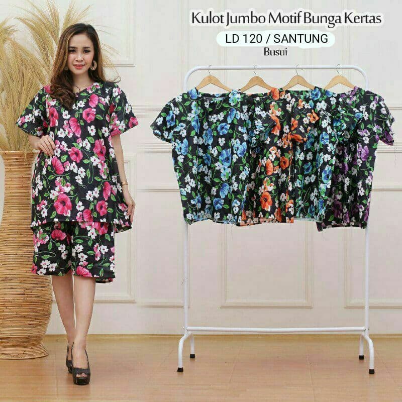 Setelan Baju tidur celana pendek kulot piyama babydoll JUMBO untuk ibu hamil gemuk dan menyusui