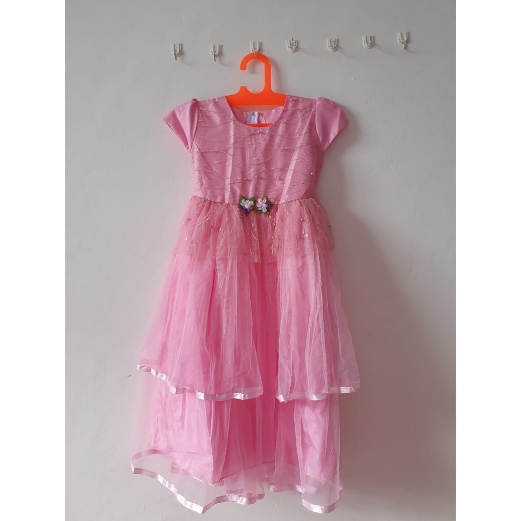 (COD) Dress Anak Perempuan 4 5 Tahun Gaun Anak Cewek Import Mewah Trending Baju Warna Pink Bahan Tile Tulle KA52