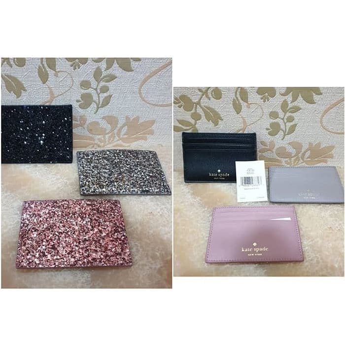 dompet kartu Kate Spade Card Wallet Greta Glitter Pink grey black ori
