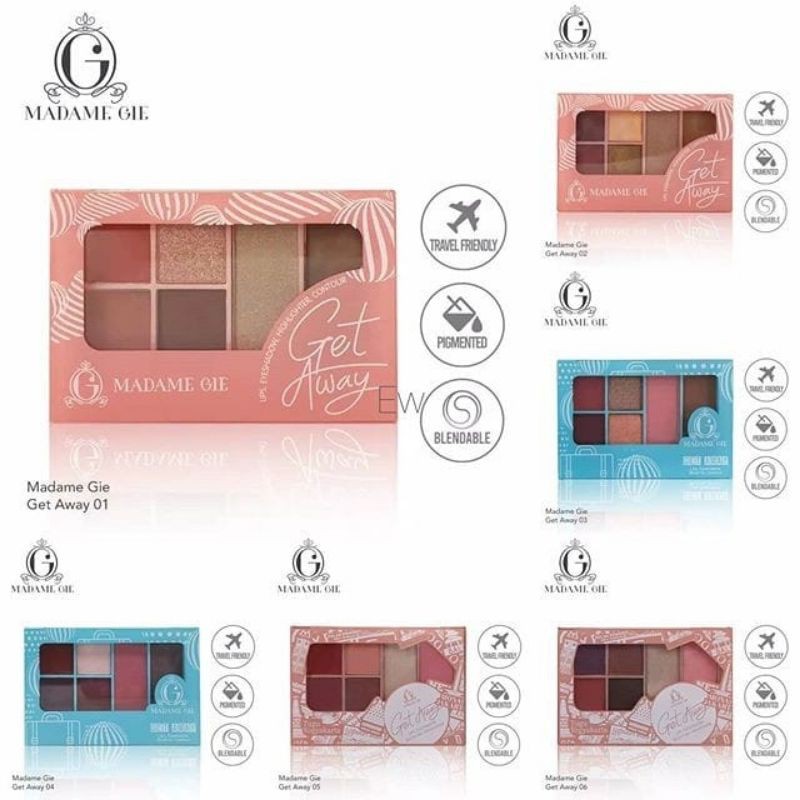 Madame Gie Madame To Go - Face Pallete/ EYESHADOW PALETTE KECIL - madame gie get away || Complete