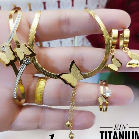 set perhiasan titanium xuping model kupu kupu lapis emas 24k