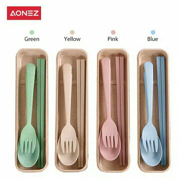 Set Sendok Garpu Sumpit BPA Free Travelling Serat Gandum Wheat Straw / TS-124