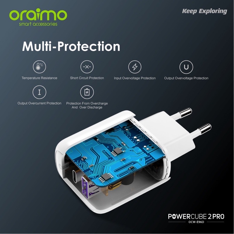 Oraimo OCW-E96D Charger Handphone Original Dual Port Smart Ultra Fast Charging Iphone/Android - Garansi 1 Tahun