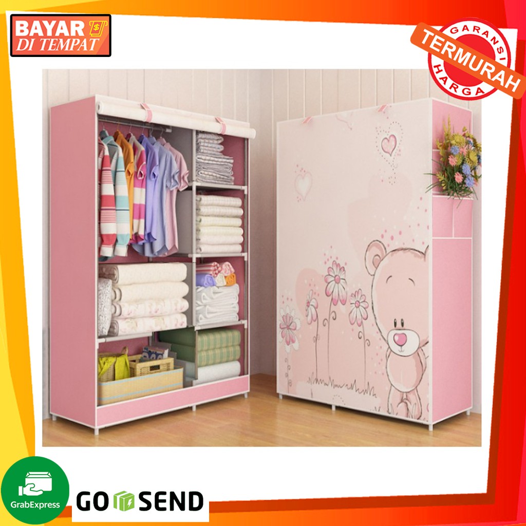 Lemari pakaian portable rak baju lemari kain Cloth Rack with cover