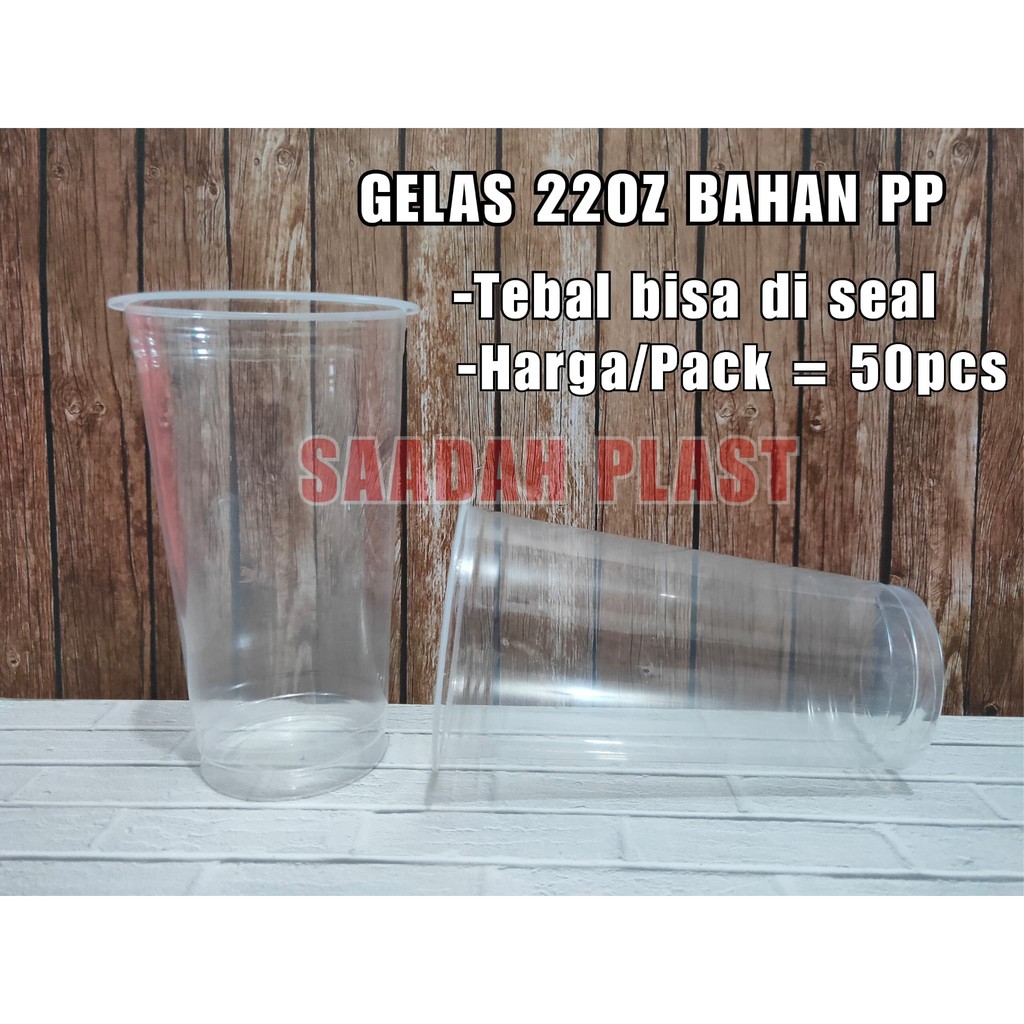 @50pcs Gelas Plastik 22oz bahan PP Tebal / Cup Datar 22oz Thai Tea