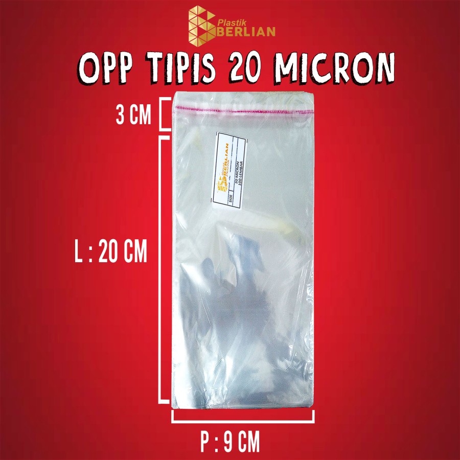 

9 x 20 cm Plastik OPP TIPIS (100 lbr) (lem/seal)