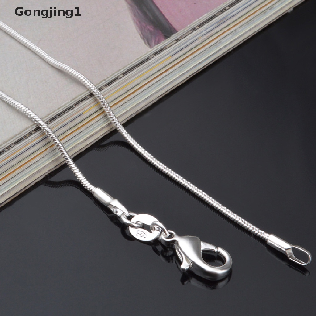 Gongjing1 Kalung Choker Rantai Ular Panjang 16-28 &quot;(40-80cm) 1mm Warna Silver Untuk Wanita