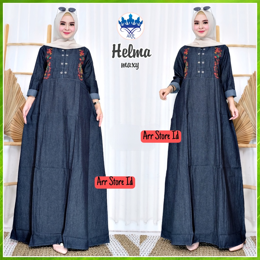 Baju Gamis Dress Jeans Jens Denim Jumbo Wanita Terbaru 2023 Kondangan Busui List Simpel Polos Unik Premium Kekinian Ld 116 P 138 Bonita Maxy Allsize