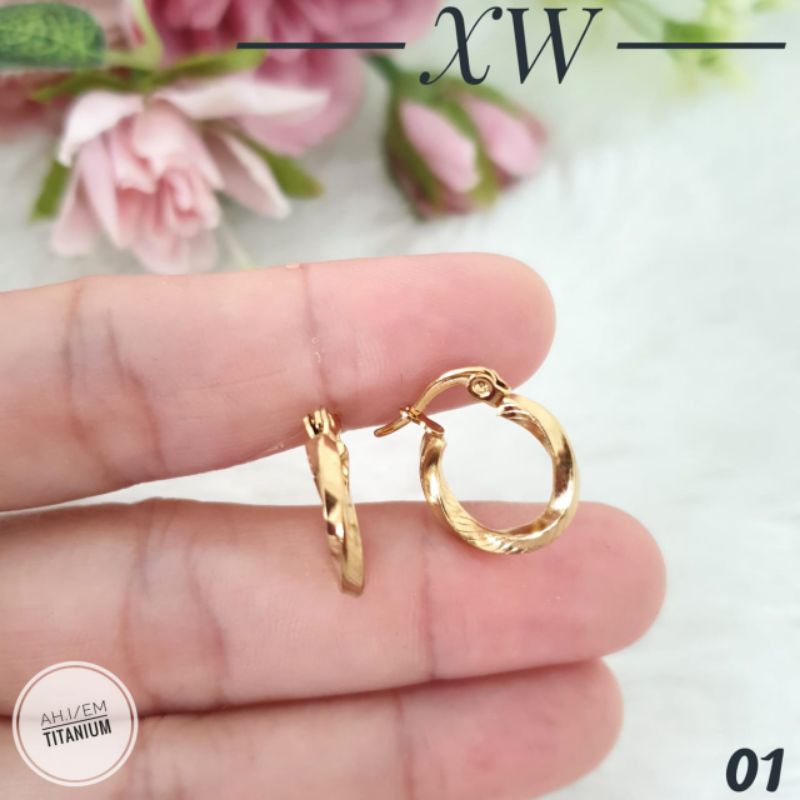 Anting Titanium Gipsy Bulat Kecil Gold E14001