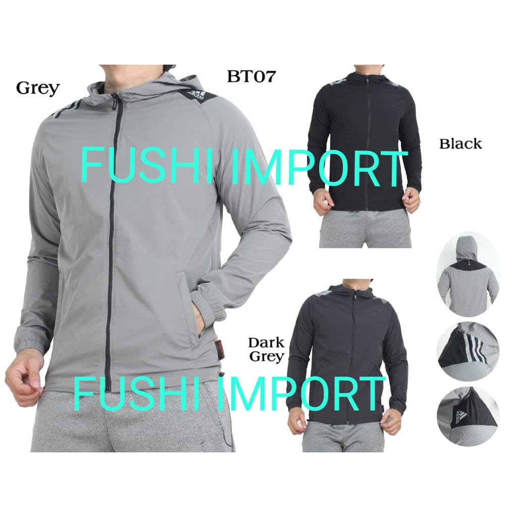 HQ BT007# JAKET MICRO OLAHRAGA BRANDED ADIDAS / JAKET TRAINING / HOODIE / JAKET WINDBREAKER