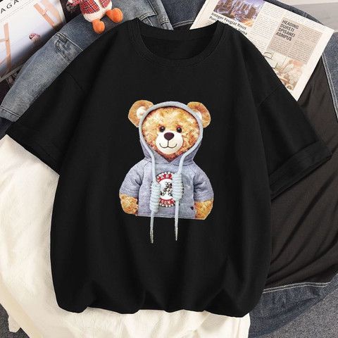 [littlecrab] Kaos Oversize Teddy Bear Cute Moschino Beruang Kaos Lucu Berkualitas T-shirt Bear Tali Korean Style