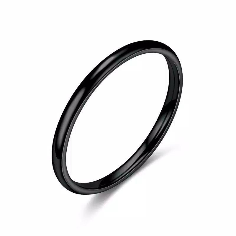 Cincin Titanium Couple Hitam Polos Pria /Wanita L: 3mm