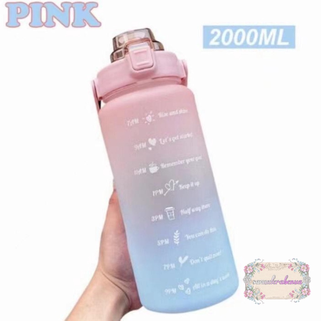 RT61 botol minum tumbler korea warna gradasi pelangi penanda waktu ukuran besar 2 liter 2000ml 2l SB3297