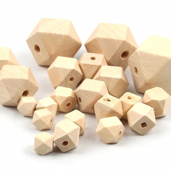 [6 PCS] Manik Kayu Bulat Natural / Wooden Beads Octagonal Lubang 2 mm