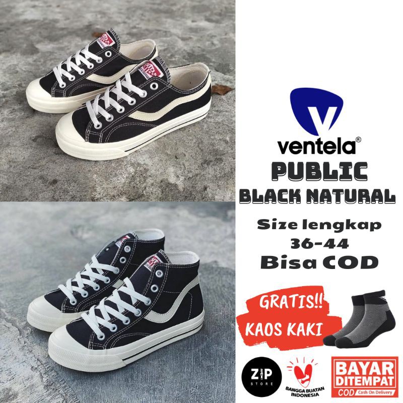 SEPATU VENTELA PUBLIC BLACK NATURAL LOW HIGH ORIGINAL SNEAKER VENTELA HITAM PUTIH TERMURAH