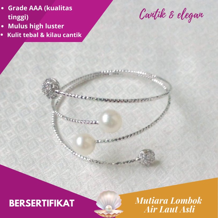 Gelang Mutiara Lombok Asli Air Laut Bersertifikat Ori Gelang Wanita GLMLS021