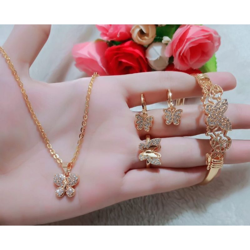 satu set titanium perhiasan wanita dewasa model kupu anti karat dan luntur