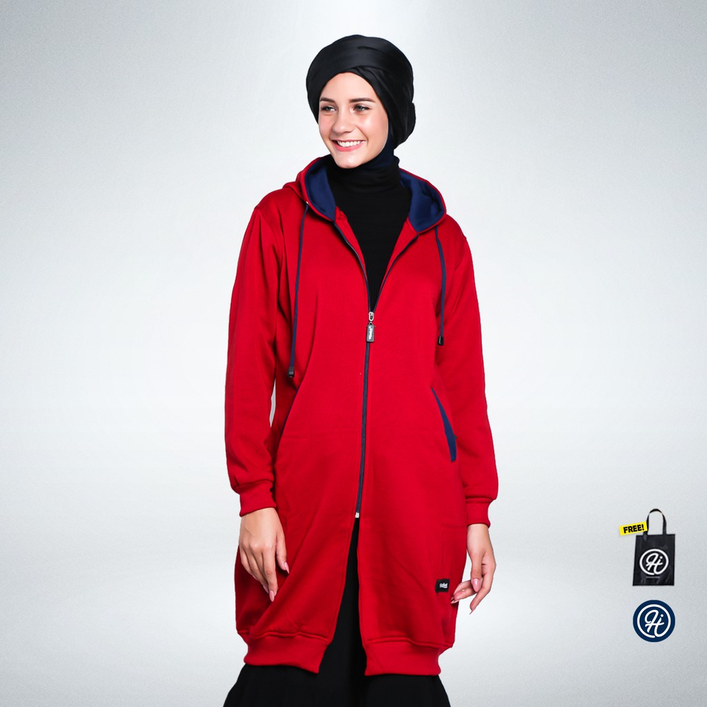 Hijacket® Basic Maroon | Original | Jaket Hoodie Wanita Premium Fleece-MAROON X NAVY