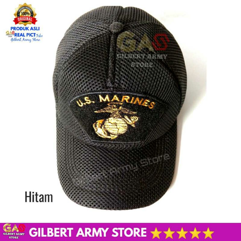 Topi Us Marines Marinir Jaring Hitam Logo Bordir Gilbert Army Store Keren Hat Distro