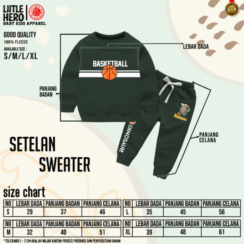 Set Setelan Sweater Anak Laki-laki Cowok Little Hero Usia 1-5