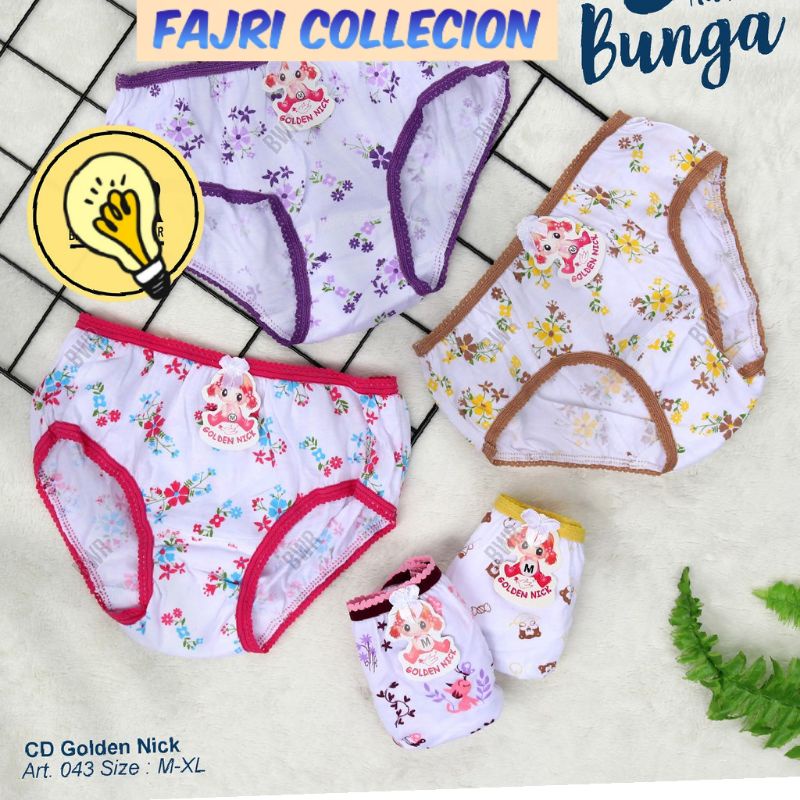 6pcs CD Golden nick 043 Putih Print Anak Cewek Celana Dalam Cd Anak