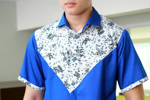 Kemeja Batik Kombinasi Biru M L XL XXL