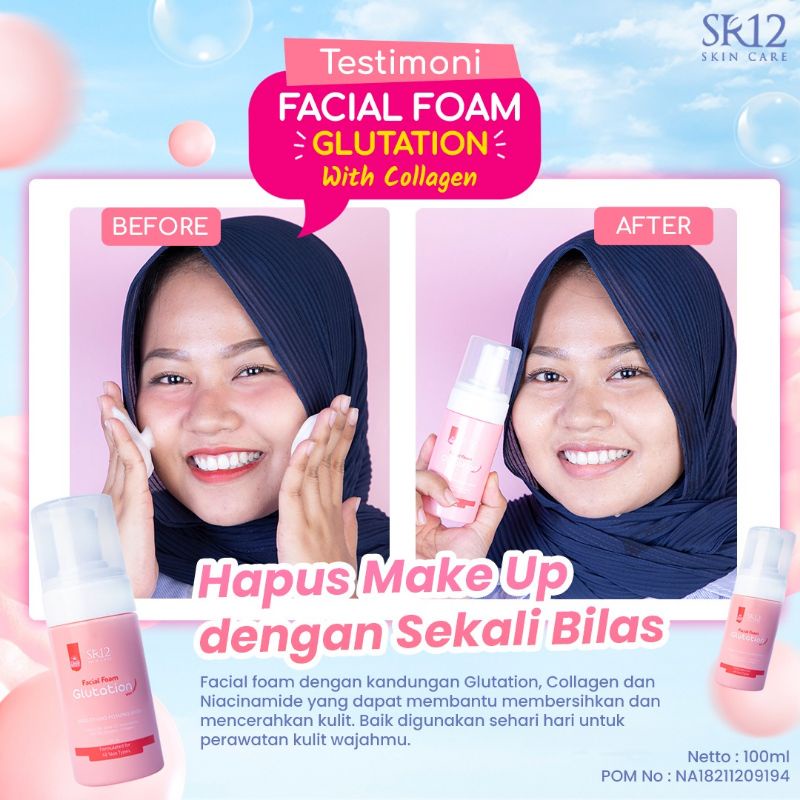 Facial Foam Glutation SR12 With Collagen Niacinamide / Pembersih Wajah / Pembersih MakeUp / Perawatan Wajah SR12 Skincare