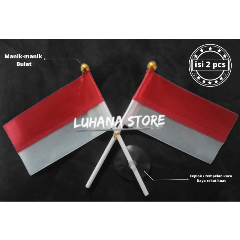 Bendera tempel kaca mobil / Bendera Silang Merah Putih / Accesories Mobil / Bendera Merah Putih / Be