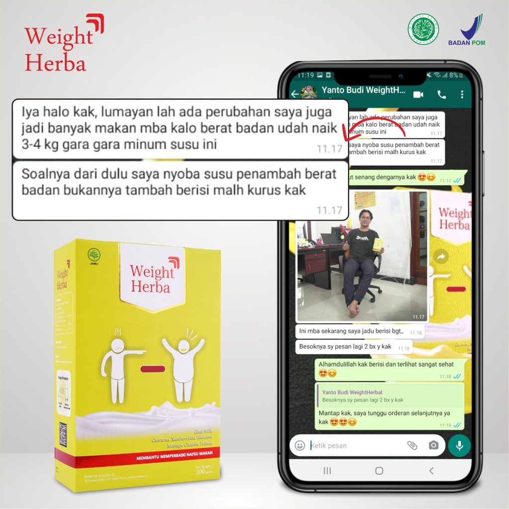 Terlaris WEIGHT HERBA Susu Penggemuk Badan Anak dan Dewasa Penambah Berat Badan Protein &amp; Kalori Tinggi