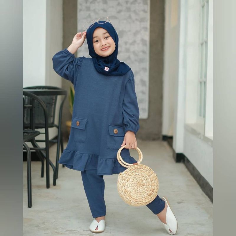 TERBARU SETELAN MUSLIM ANAK  5-6 TAHUN/RIHANA SET KIDS/SET TUNIK ANAK KEKINIAN/PAKAIN MUSLIM ANAK MODEL TERBARU BAHAN KATUN/FAR MOSLEMSTORE