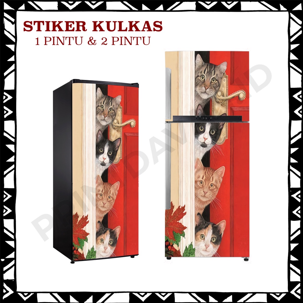 STIKER KULKAS 1 PINTU & 2 PINTU MOTIF KUCING PINTU